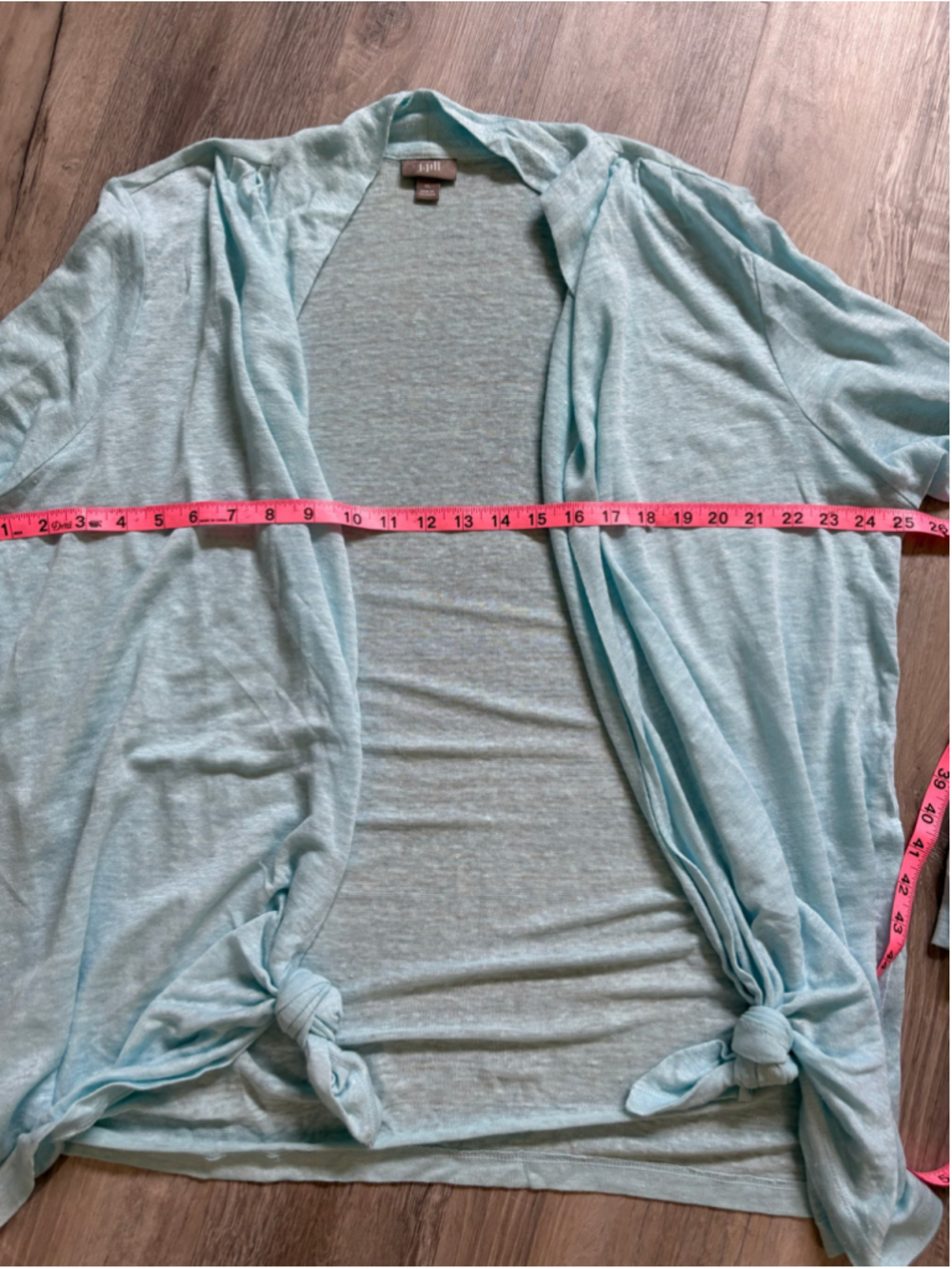 J. Jill 100% Linen Open Front Cardigan Sweater XL Aqua Blue Tie Hem Light - Picture 10 of 11